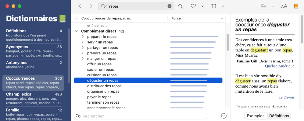 Dictionnaire de cooccurrences d’Antidote 11