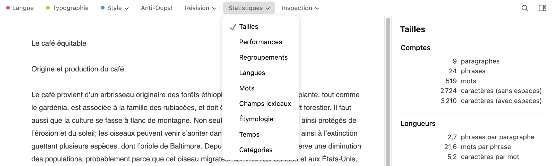 Volet Statistiques